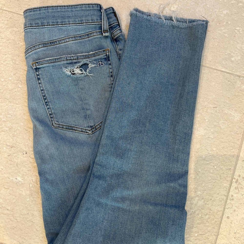 rag & bone Light Blue Distressed Ankle Jeans